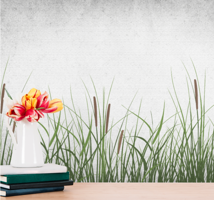 Flower wall mural tulip and grass design - TenStickers