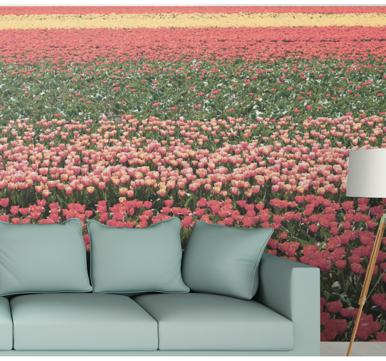 Flower wall mural tulip field landscape - TenStickers