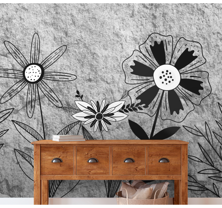Flowers and plants concrete texture wall mural - TenStickers