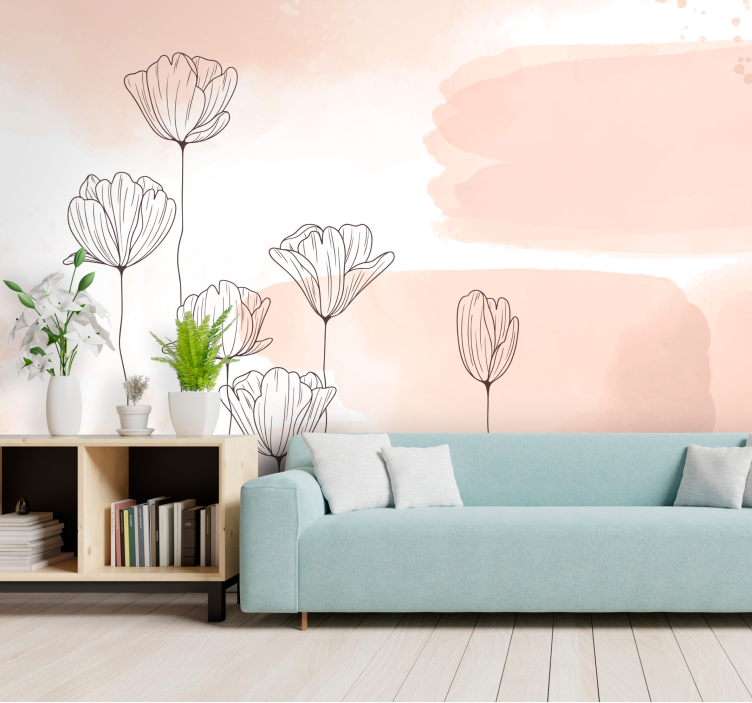Flowers line art wall mural - TenStickers