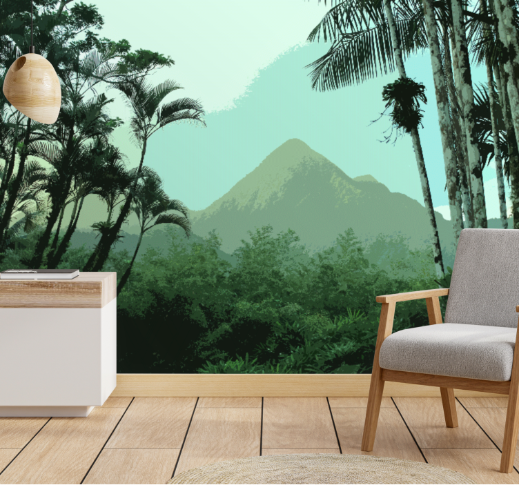 Forest wall mural mountain jungle scene - TenStickers