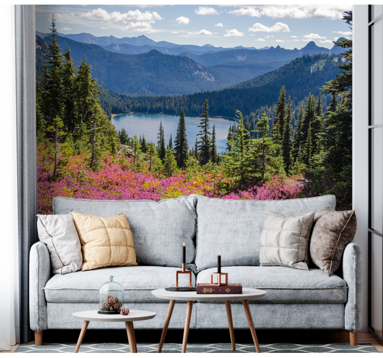 Forest with sunflash  flowers nature wall mural - TenStickers