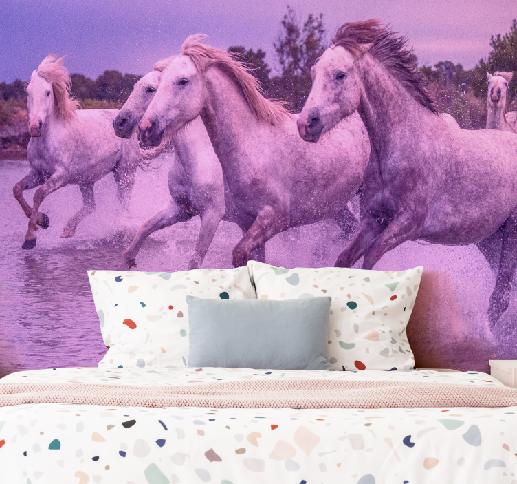 Galloping White Horses animals wall mural - TenStickers