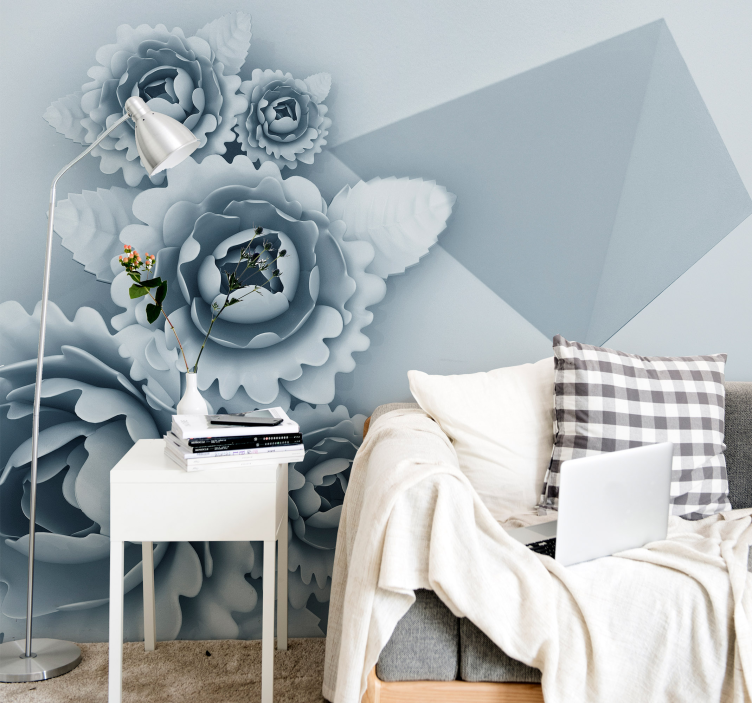 Geometric 3d floral wall mural 3D Wall Mural - TenStickers