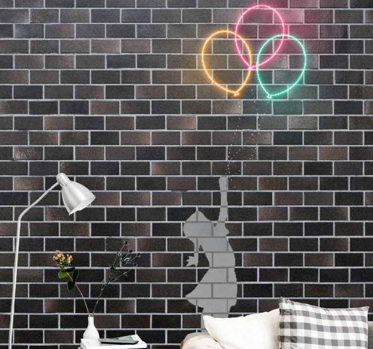 Graffiti wall mural girl reaching balloons - TenStickers