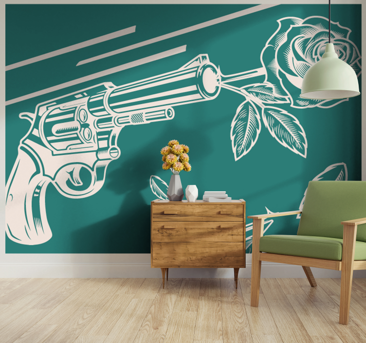 Graffiti wall mural gun and rose - TenStickers