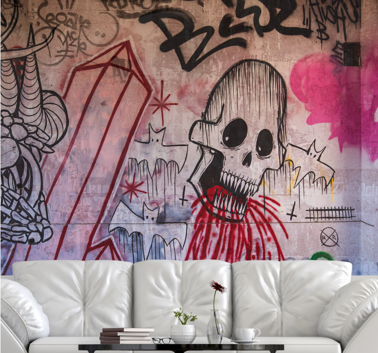 Graffiti wall mural skull and bats design - TenStickers