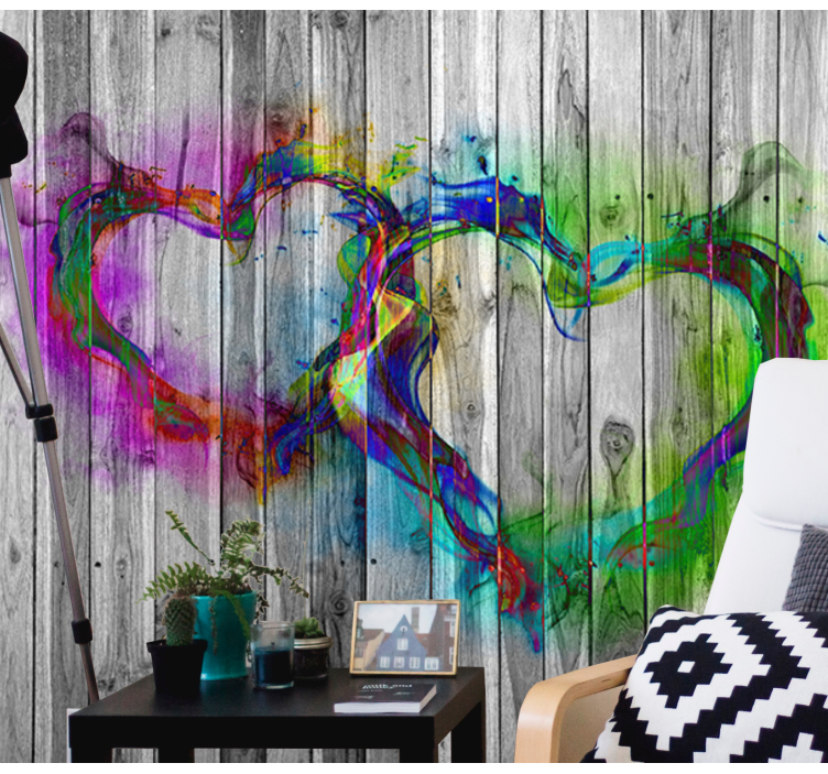 Gray texture with heart Wood Wall Mural - TenStickers