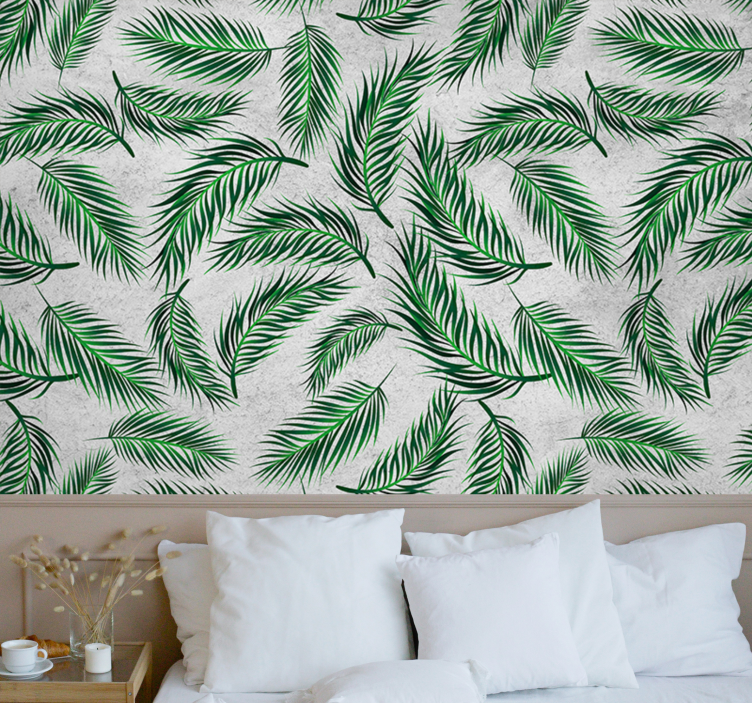 Green white tropical plants nature wall mural - TenStickers