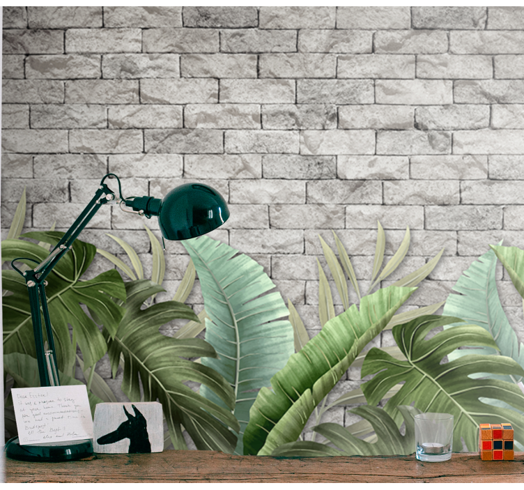 Green garden on brick wall brick wall mural - TenStickers