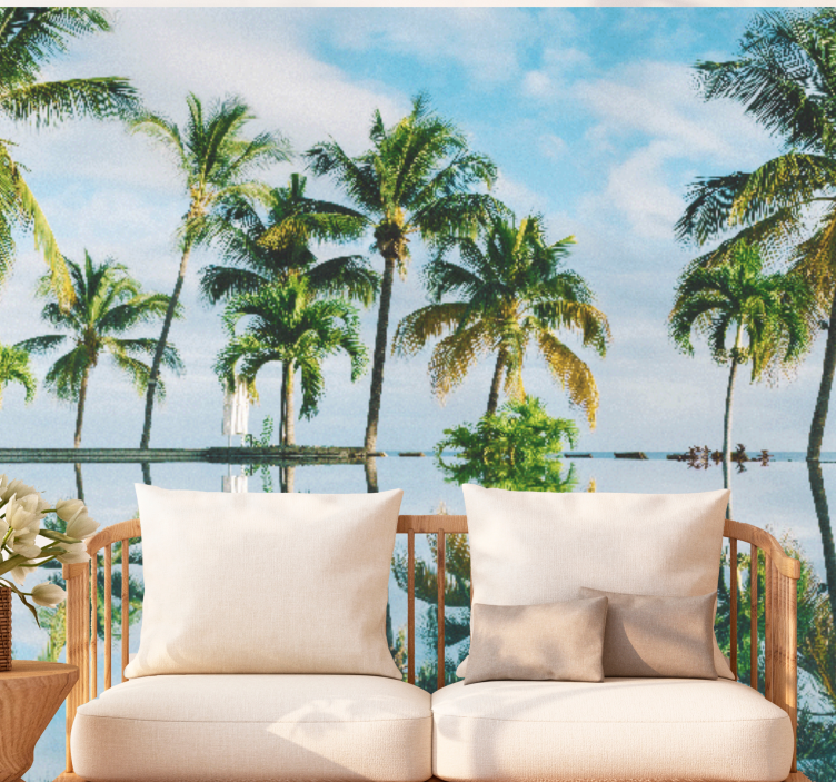 Green palm trees water  living room wall mural - TenStickers