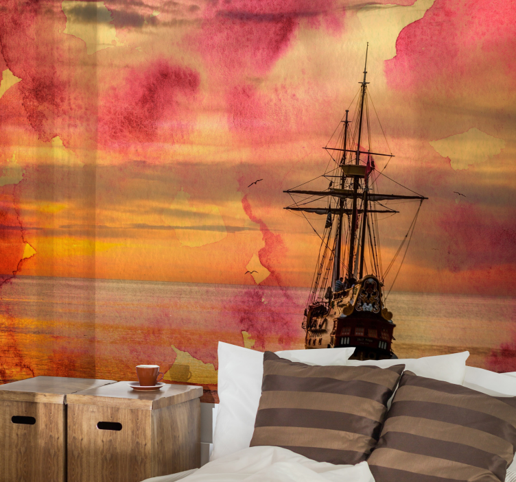 Historic Ship Sunset under the sea wall mural - TenStickers