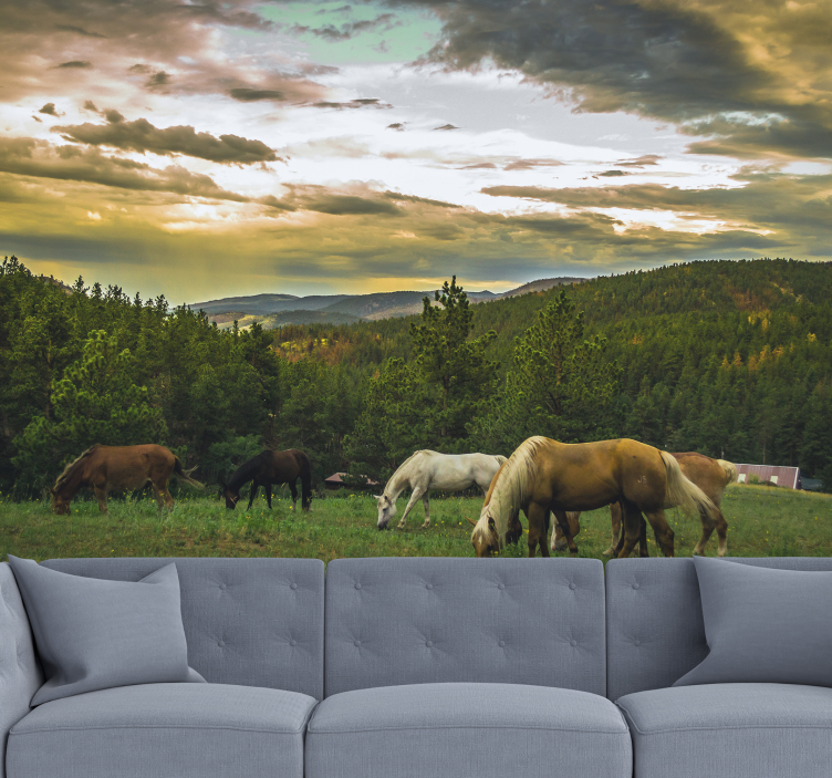 Horses in the mountains nature wall mural - TenStickers