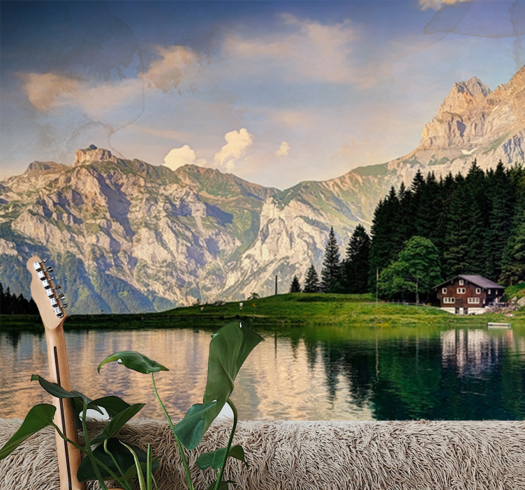 House by the lake with the nature wall mural - TenStickers