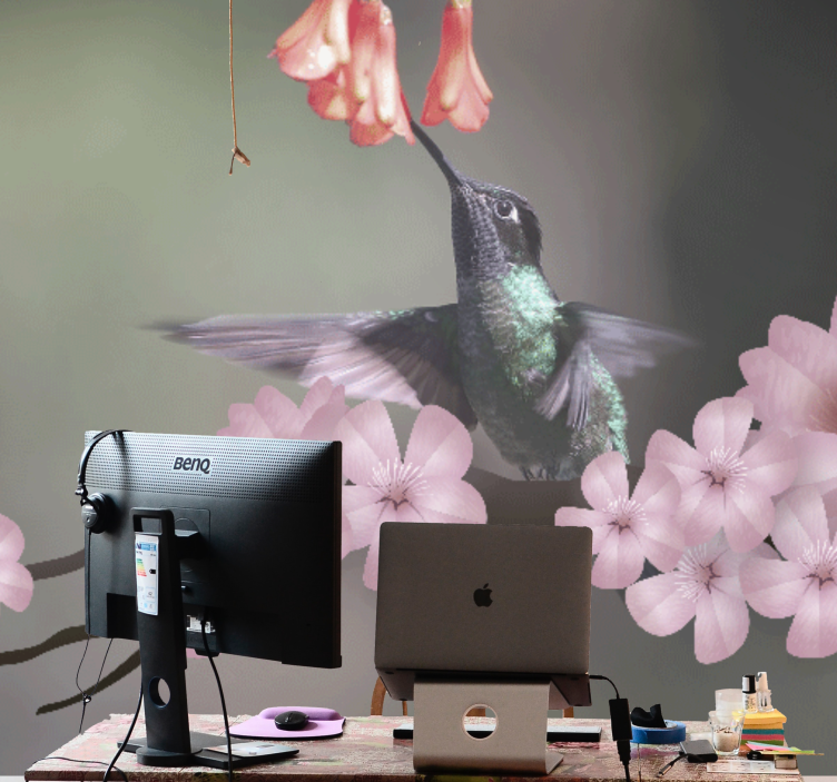 Hummingbird and blooms animals wall mural - TenStickers