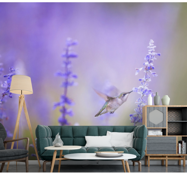 Hummingbird and flowers flower wall mural - TenStickers