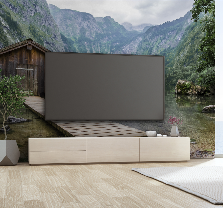 Hut in the mountain wall mural - TenStickers