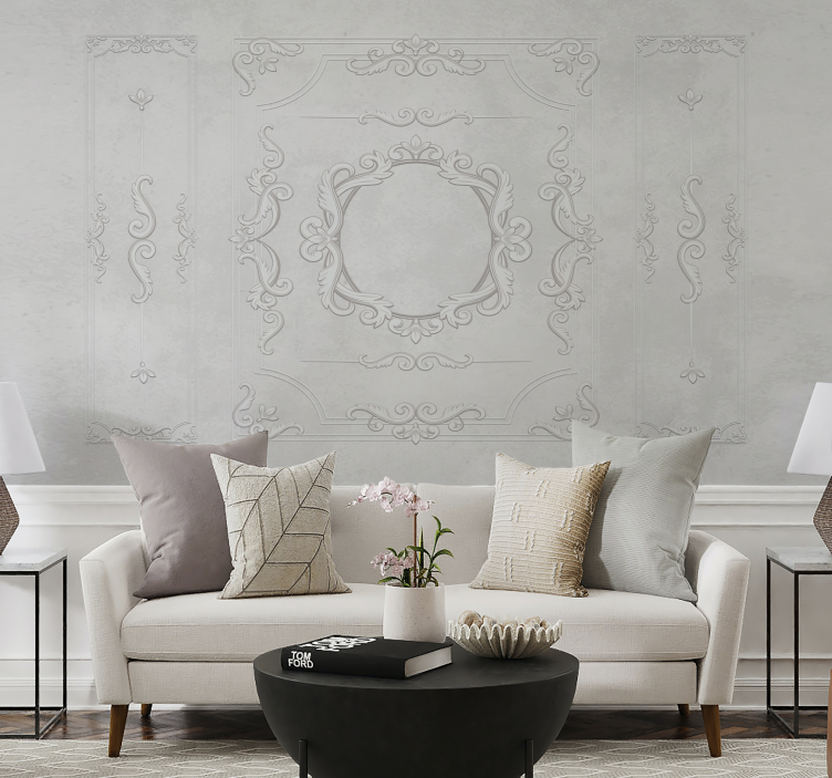 Grey classic motif living room wall mural - TenStickers
