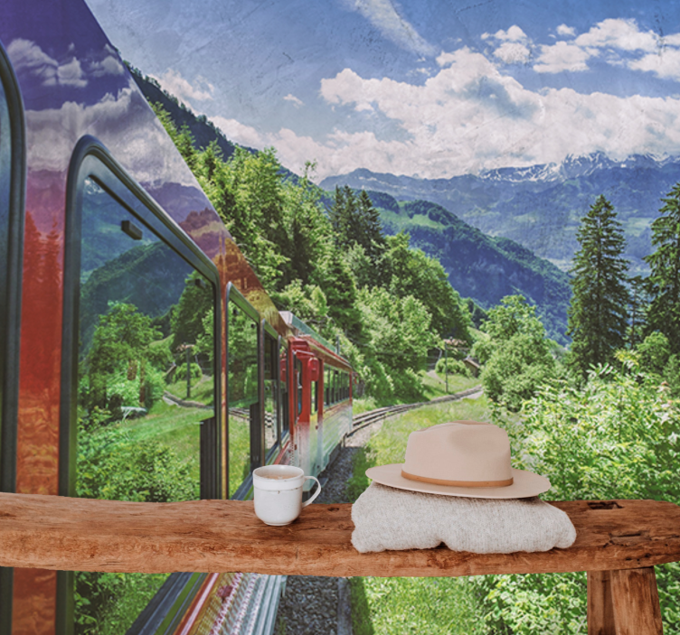 Landscape wall mural mountain railway adventure - TenStickers