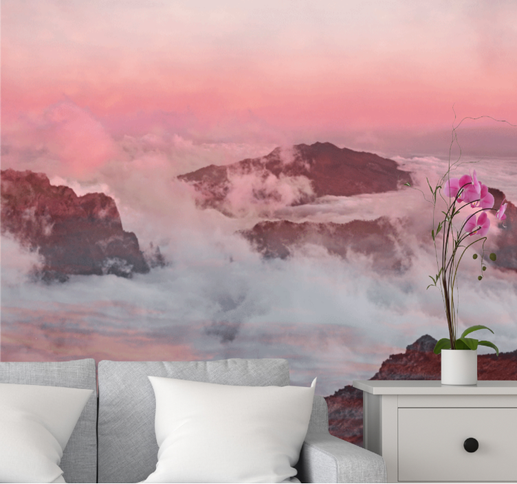 Landscape wall mural mountainous pink clouds - TenStickers