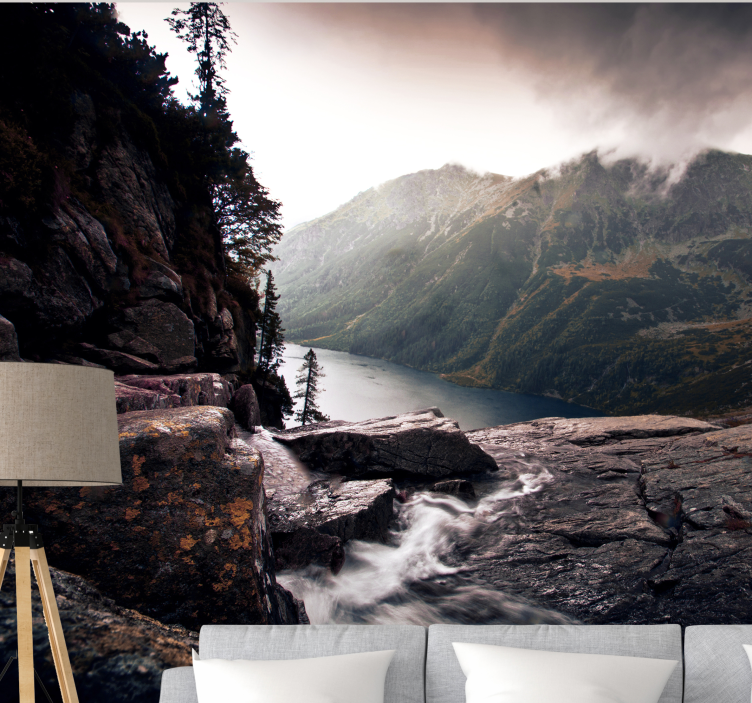 Landscape wall mural scenic mountain lake view - TenStickers