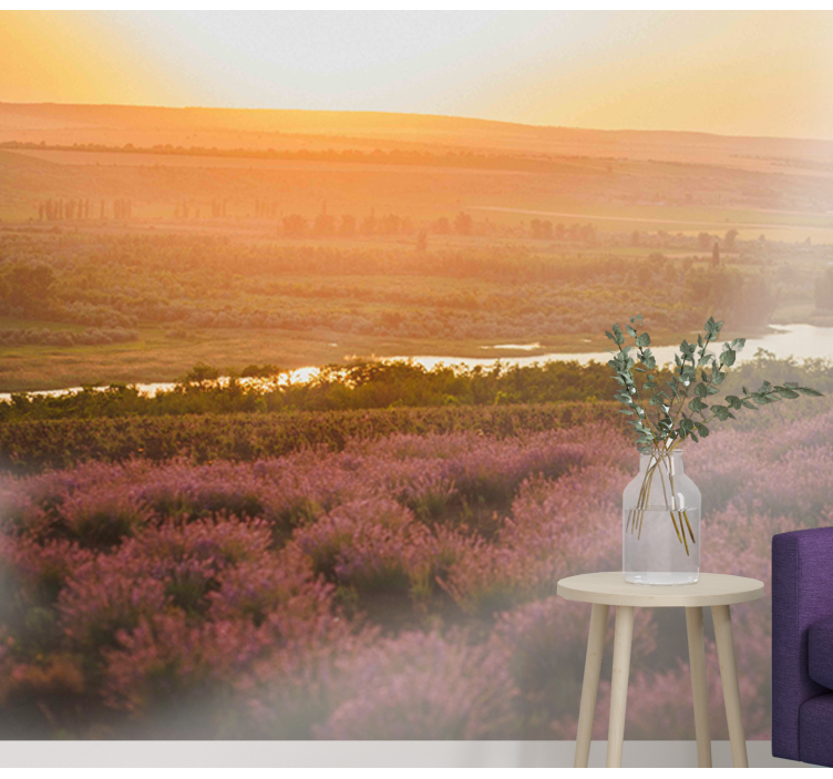 Lavender Sunset Landscape flower wall mural - TenStickers
