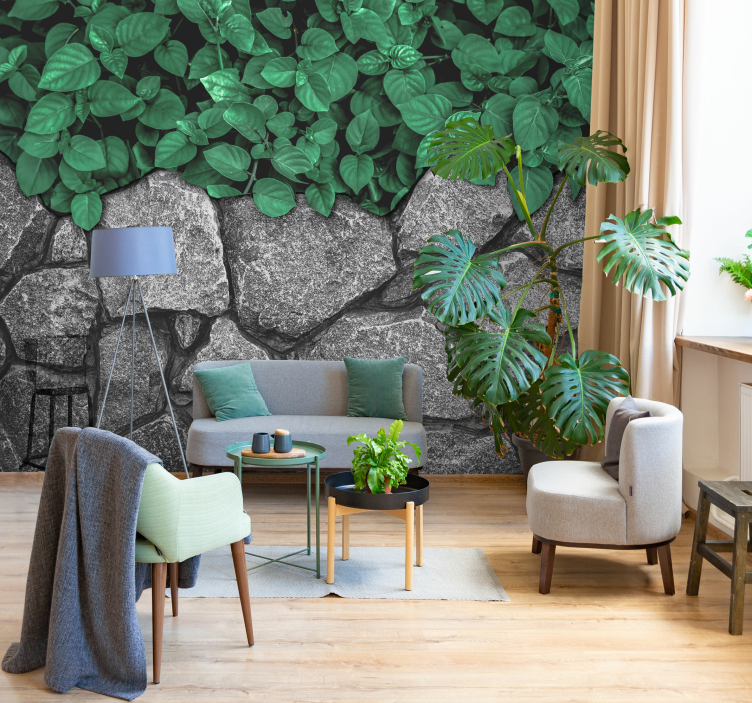 leaves and stones living room wall mural - TenStickers