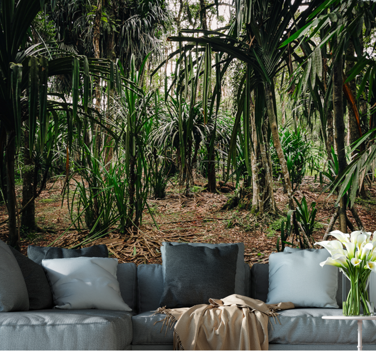 Lush Tropical Wilderness living room wall mural - TenStickers