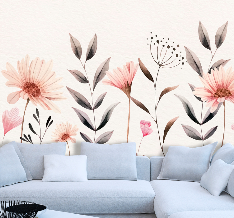 Minimalistic plant and flower nature wall mural - TenStickers