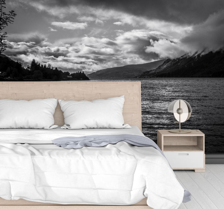 Monochrome Lake View landscape wall mural - TenStickers