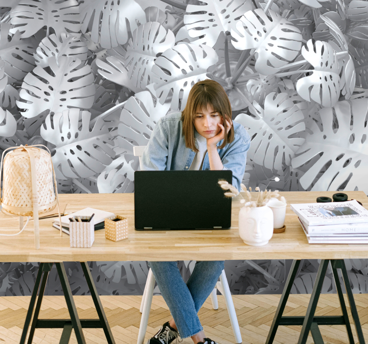 Monstera Leaf Pattern wall mural nature - TenStickers