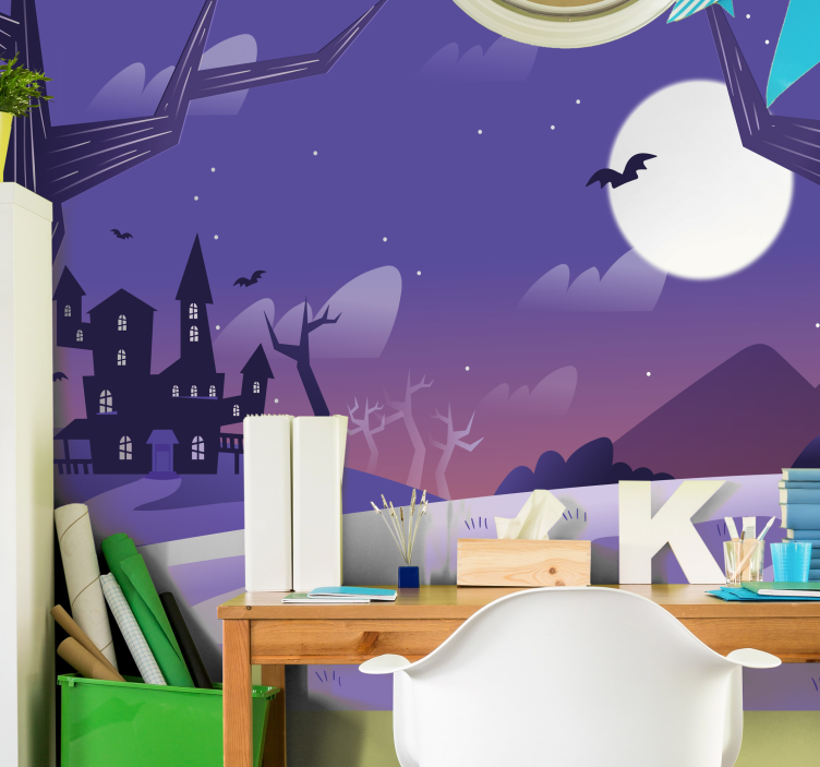 Moon castle print Halloween wall mural - TenStickers