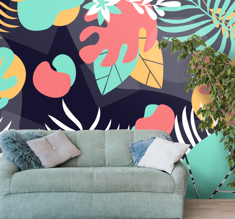Multicoloured zoom monstera wall mural - TenStickers