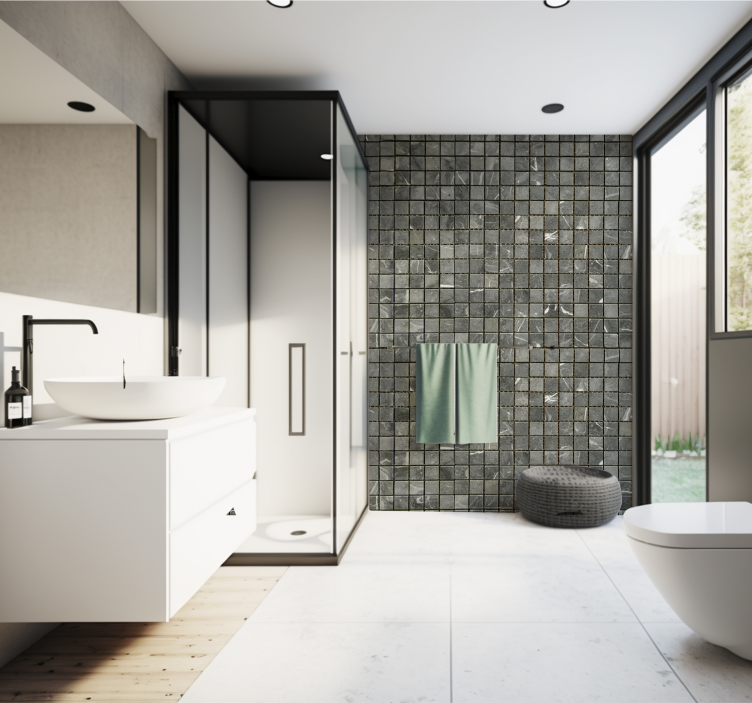 Negro azulejosBlack Tiles Bathroom Murals - TenStickers