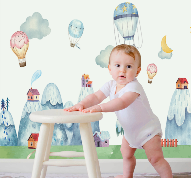 Nursery wall mural whimsical hot air balloons - TenStickers