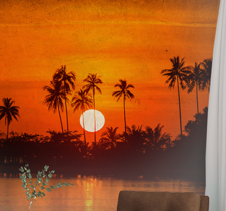 Orange tropical sunrise nature wall mural - TenStickers