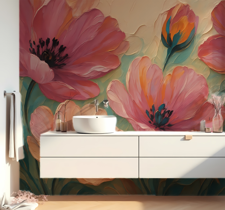 Painted flower art wall mural bathroom - TenStickers
