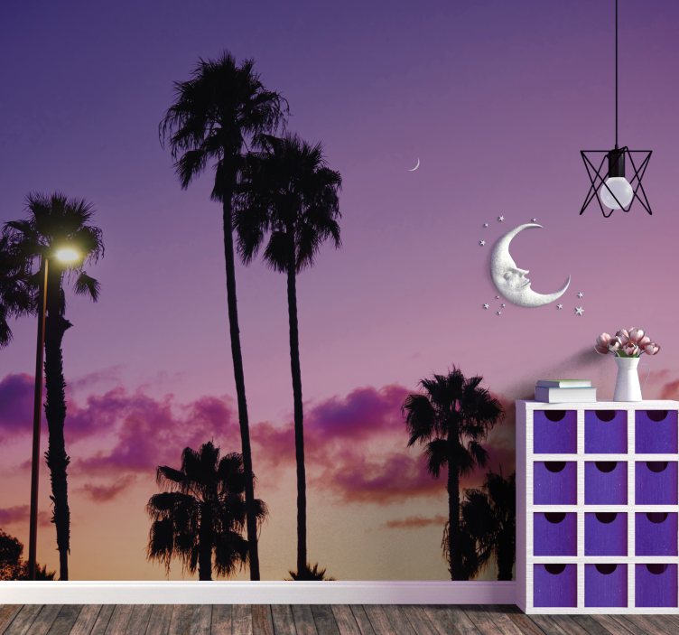Palm tree and purple sky wall mural - TenStickers