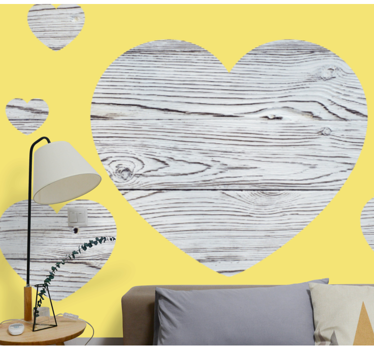 Pantone wooden hearts romantic wallpaper photo - TenStickers