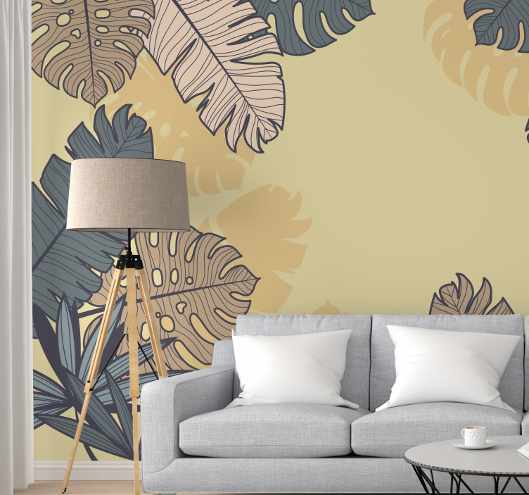 Pastel yellow monstera wall mural - TenStickers