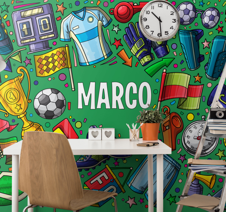 Personalized wall mural with sports theme elements - TenStickers