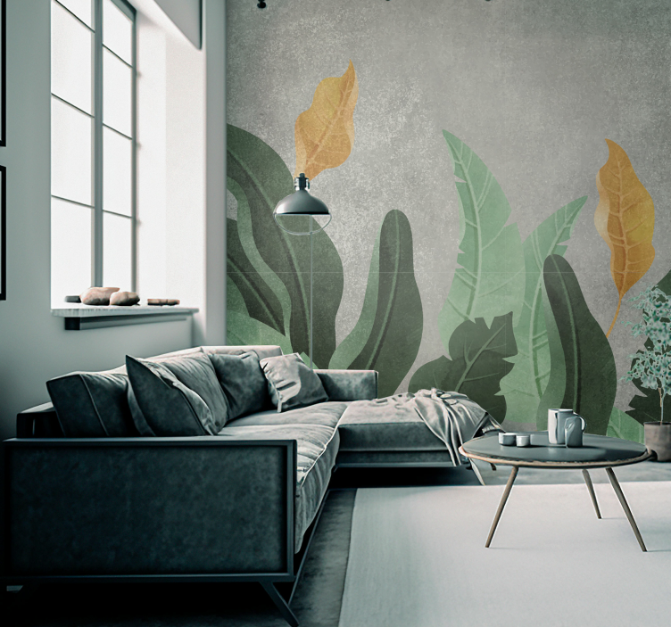plants on concrete living room wall mural - TenStickers