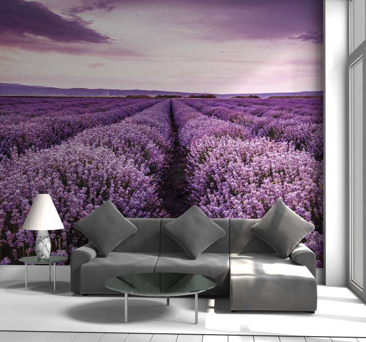 Purple flowers on meadow living room wall mural - TenStickers