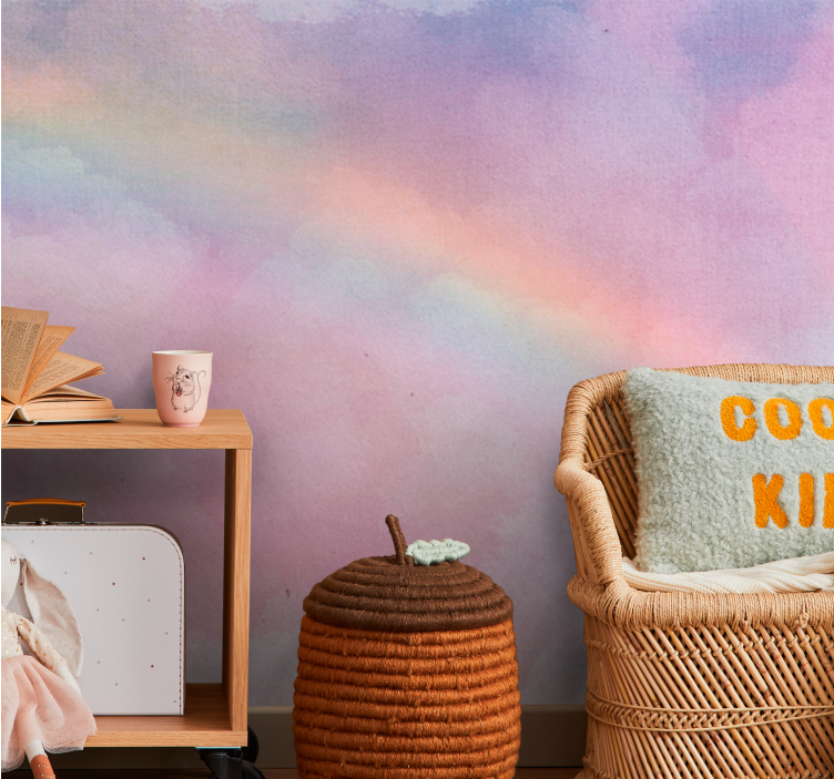 Rainbow in baby pink clouds Nursery Mural - TenStickers