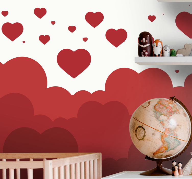 Red heart cloud pattern Kids wall Murals - TenStickers