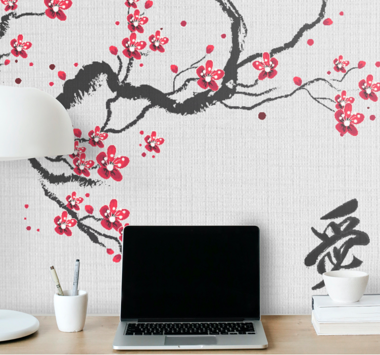 Romantic wall mural cherry blossom romance - TenStickers
