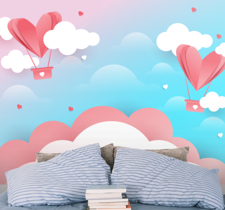 Romantic wall mural floating heart balloons - TenStickers