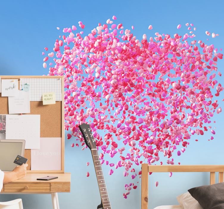 Romantic wall mural floating petals heart - TenStickers