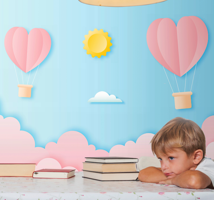 Romantic wall mural heart-shaped balloons - TenStickers