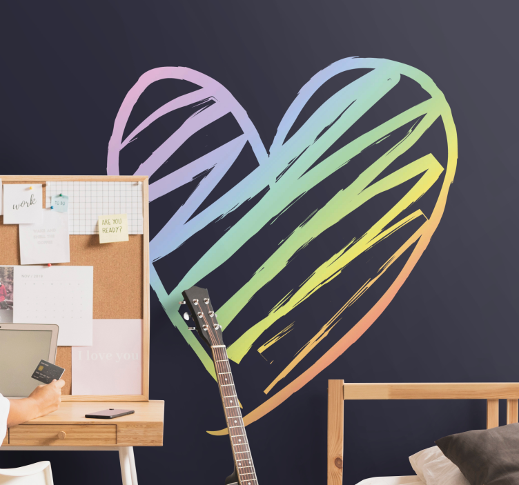 Romantic wall mural rainbow heart design - TenStickers